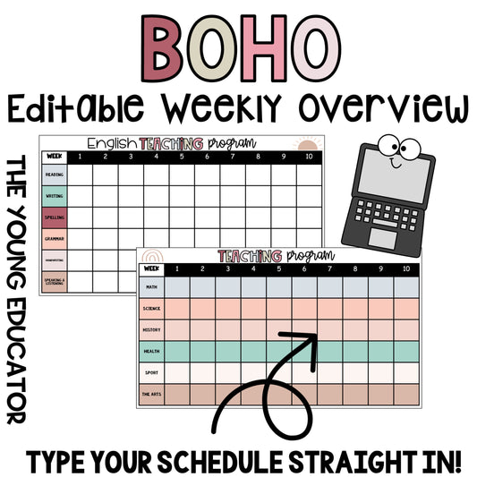 BOHO Editable Term X 10 Weekly Planning Overview / Teacher Organisation Document / Digital Planning / Boho Teacher / Boho Classroom
