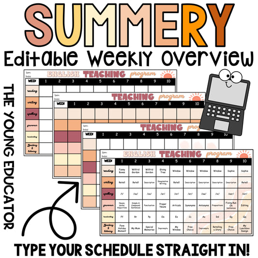 SUMMERY Editable Term X 10 Weekly Planning Overview/ Teacher Organisation Document / Digital Planning / Boho Teacher / Boho Classroom