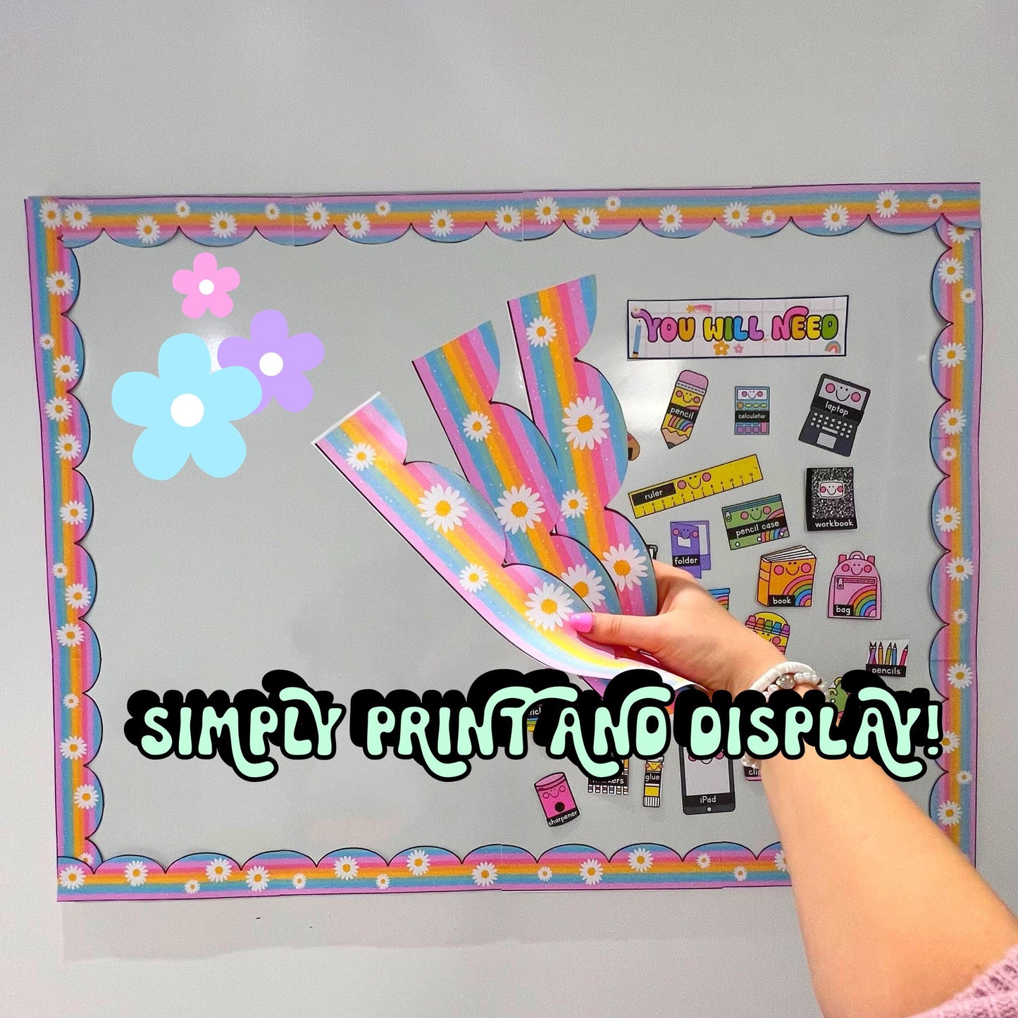 RAINBOW DAISY - Classroom Decor Borders / Rainbow Classroom Decor / Florals / Bright