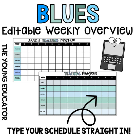 BLUES Editable Term X 10 Weekly Planning Overview/ Teacher Organisation Document / Digital Planning / Blue Classroom