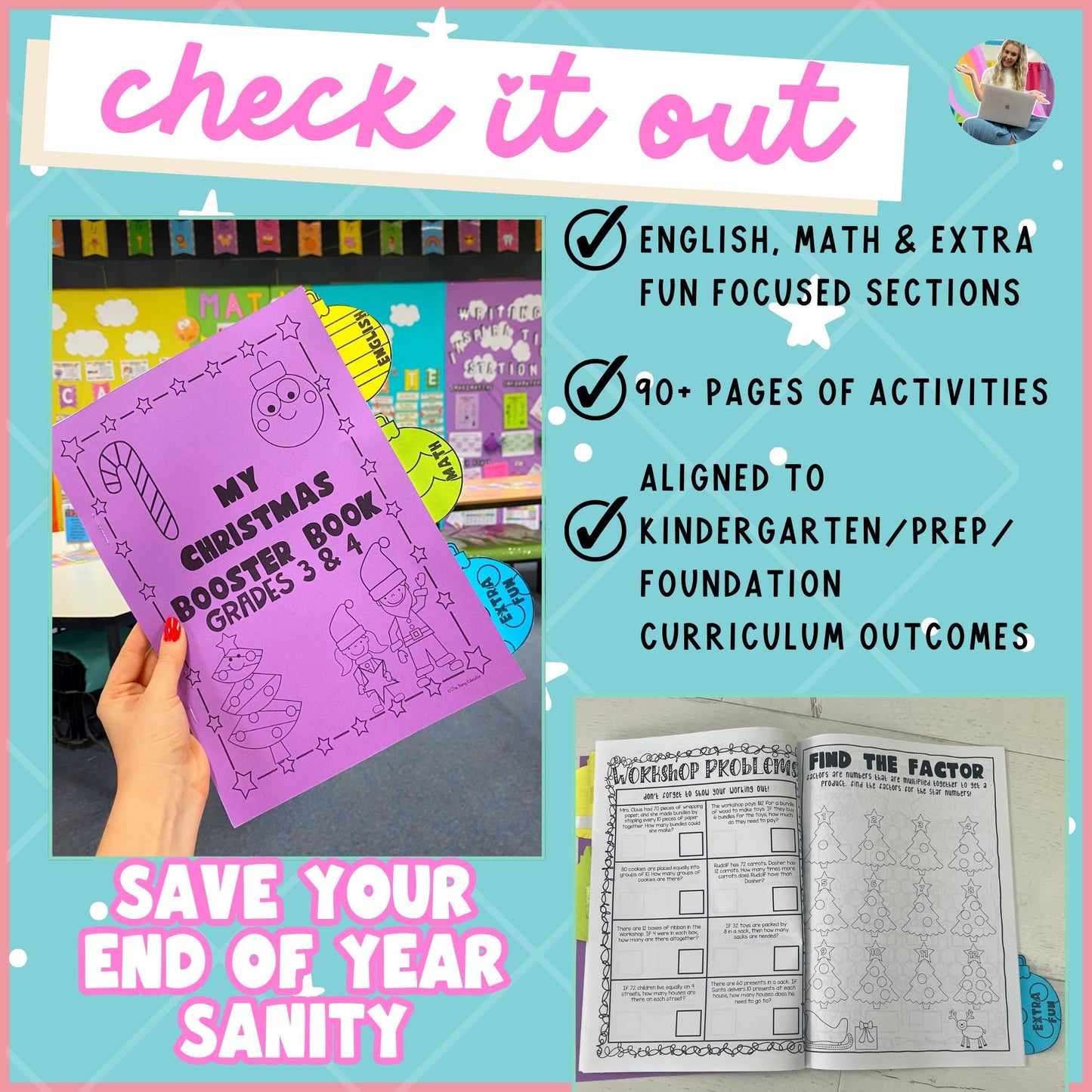 CHRISTMAS BOOSTER BOOK (No Prep - Print and Go!) - Grade 3/4 Curriculum Aligned Learning Holidays Booklet Printable Year 3 and Year 4