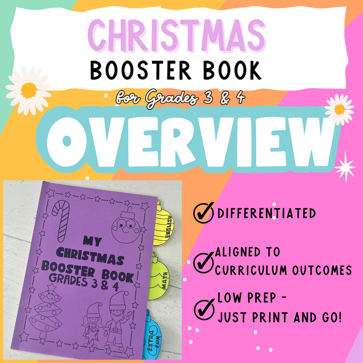 CHRISTMAS BOOSTER BOOK (No Prep - Print and Go!) - Grade 3/4 Curriculum Aligned Learning Holidays Booklet Printable Year 3 and Year 4
