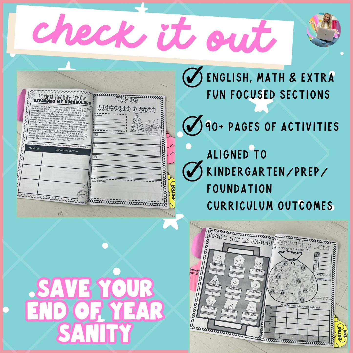 CHRISTMAS BOOSTER BOOK (No Prep - Print and Go!) - Grade 1/2 Curriculum Aligned Learning Holidays Booklet Printable Year 1 and Year 2