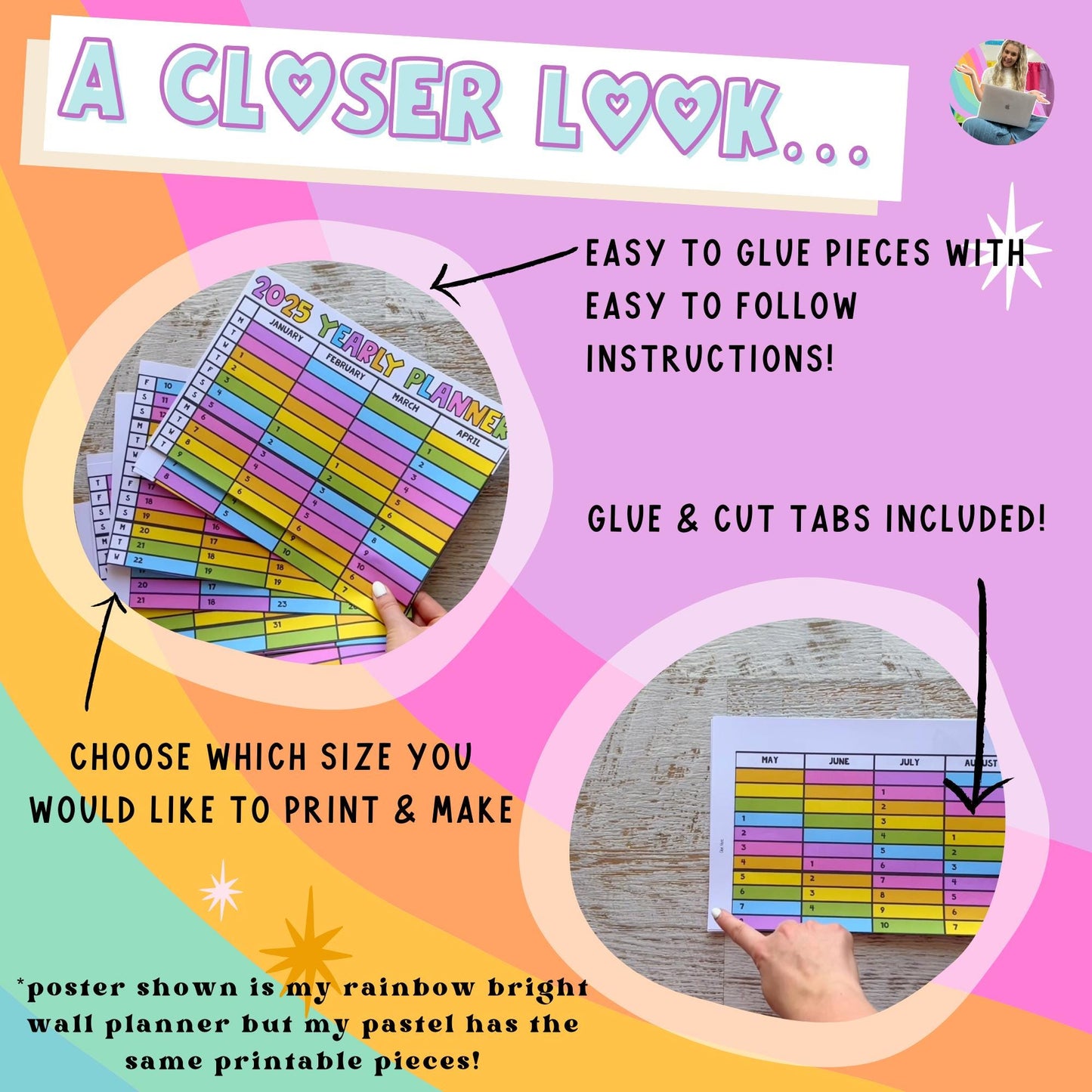 2025 Pastel Rainbow Wall Planner Yearly Calendar *Free Update Each Year!*