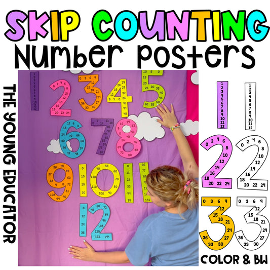 Multiples anchor charts for classroom display, helping students learn skip counting and multiplication.