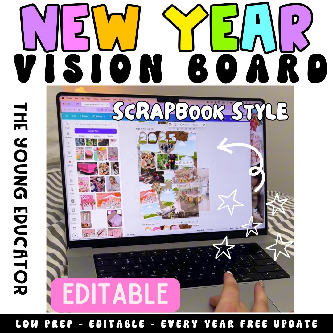 New Year’s goal-setting activity – printable vision board template for students and teachers
