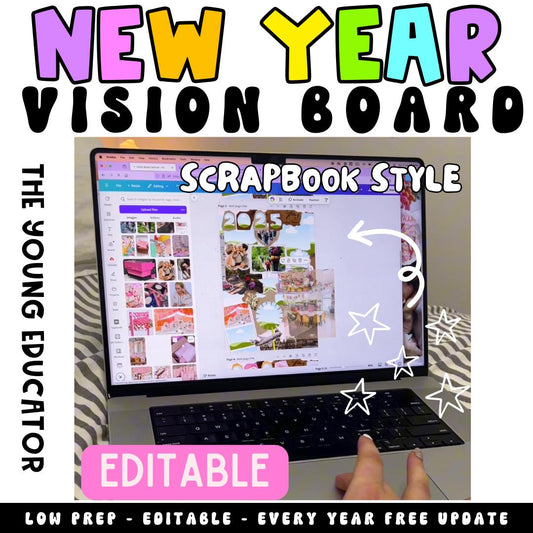 New Year’s goal-setting activity – printable vision board template for students and teachers
