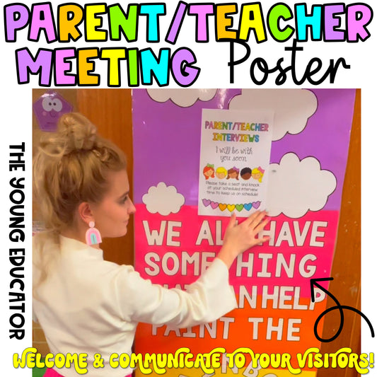 Bright and clear Parent Meeting Poster for parent-teacher conferences.