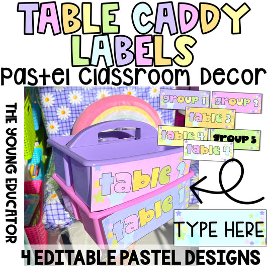 Pastel Classroom Decor Labels for teacher organization and student tables.