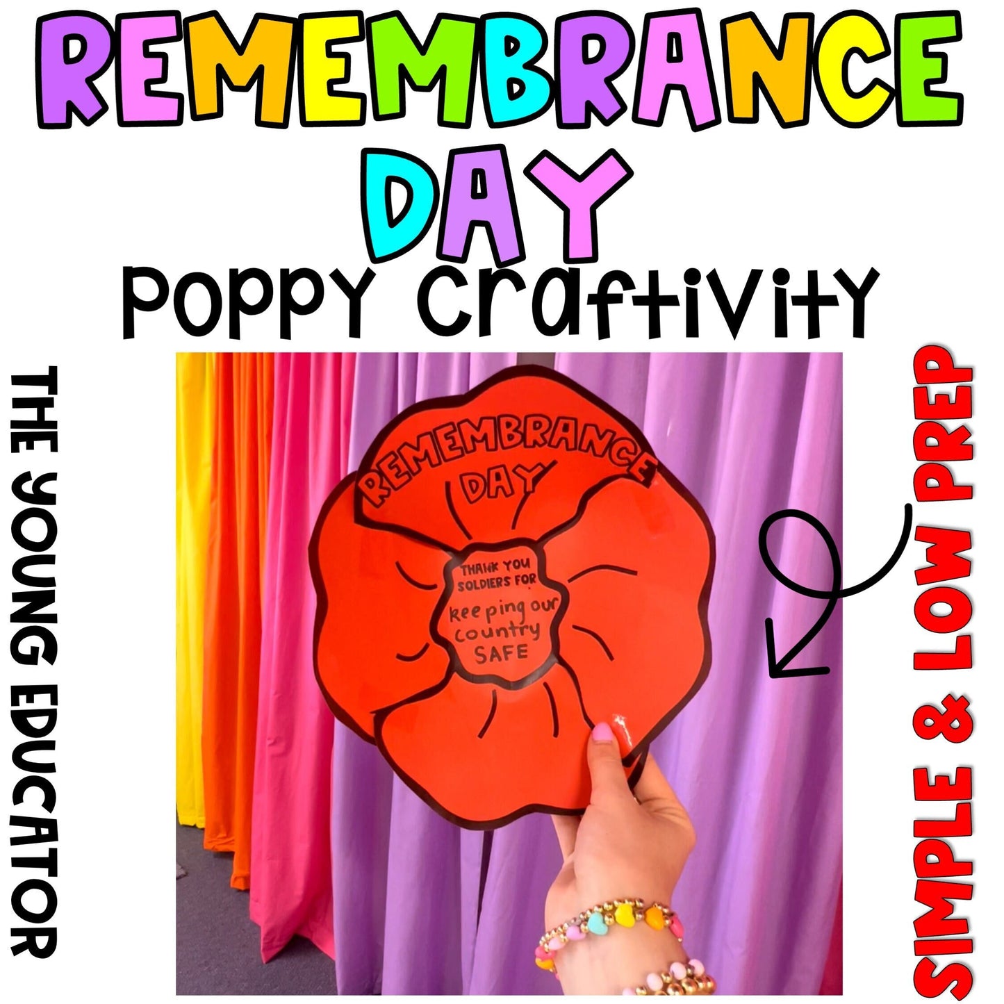 Printable classroom activity for Remembrance Day, poppy craft for students.
