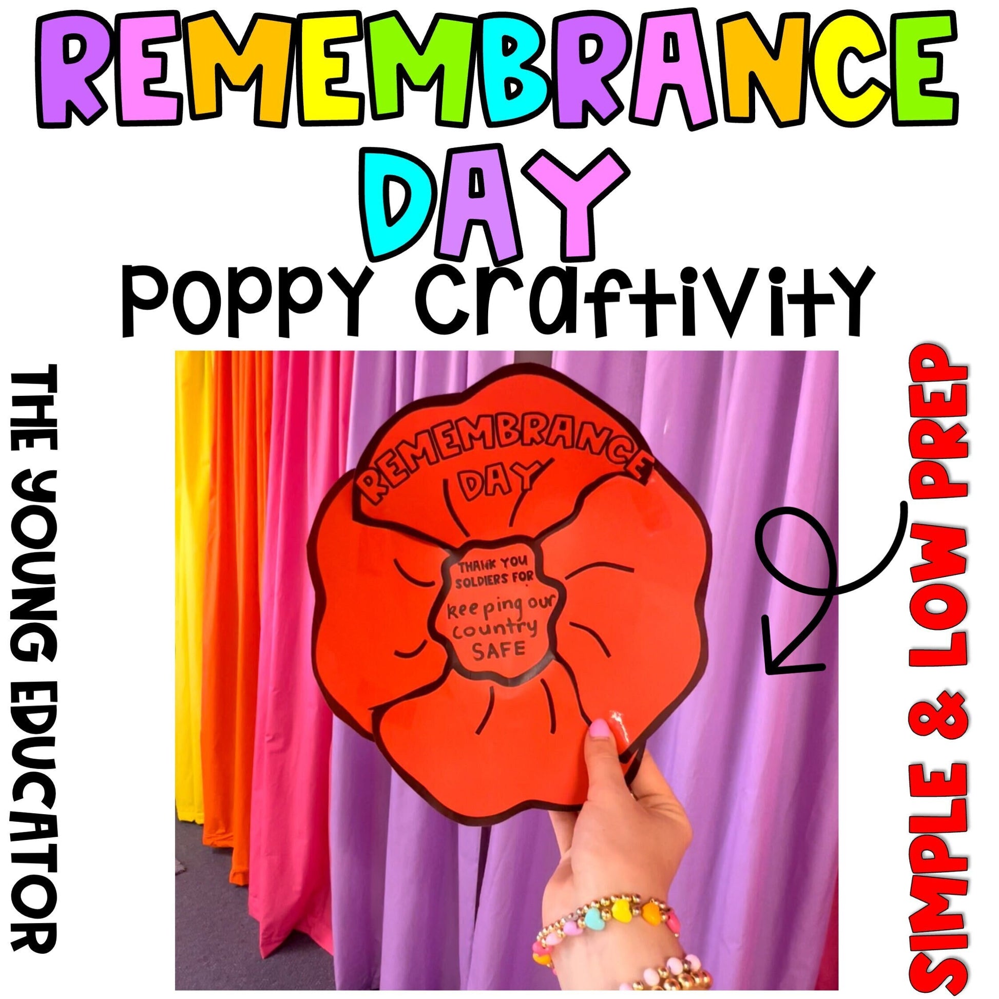 Printable classroom activity for Remembrance Day, poppy craft for students.
