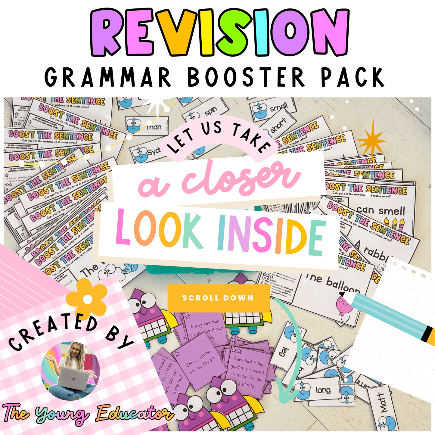  Printable Grammar Booster Pack for lower grades with interactive grammar activities.
