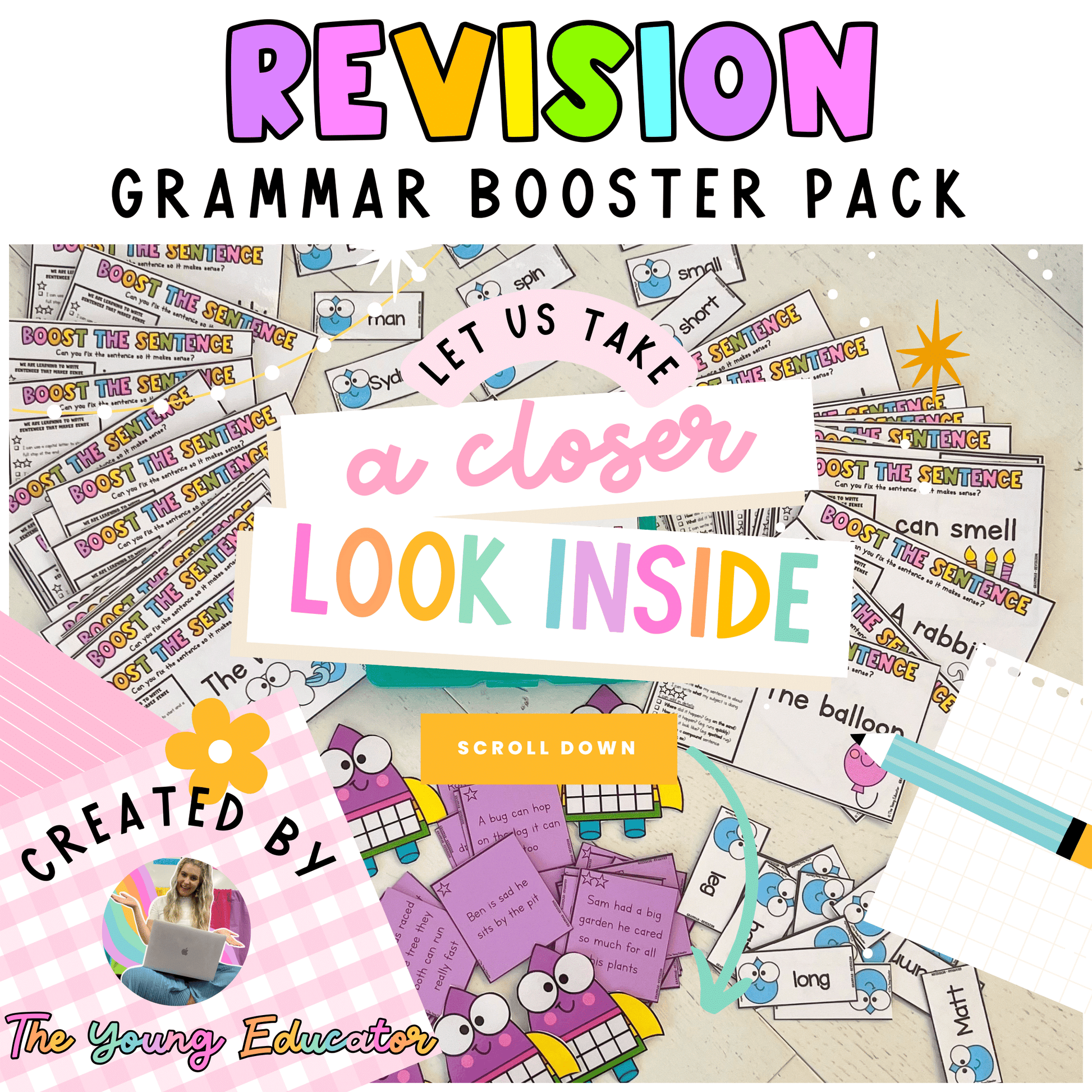  Printable Grammar Booster Pack for lower grades with interactive grammar activities.
