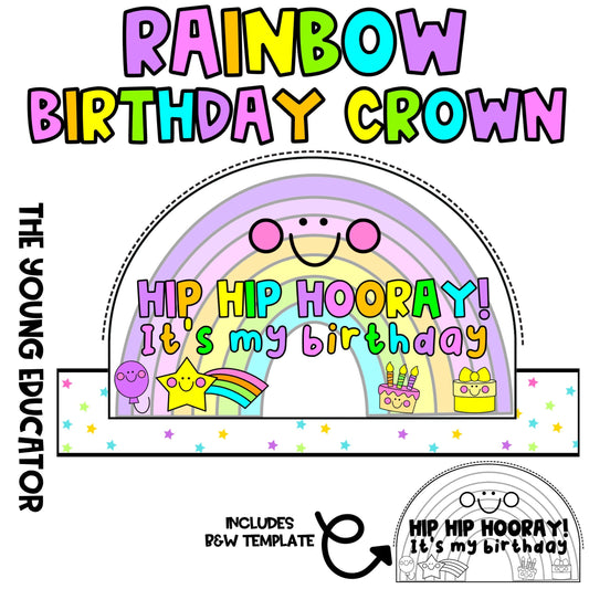 Rainbow birthday crown printable – a fun and colorful DIY party hat for kids. Perfect for classroom and home celebrations