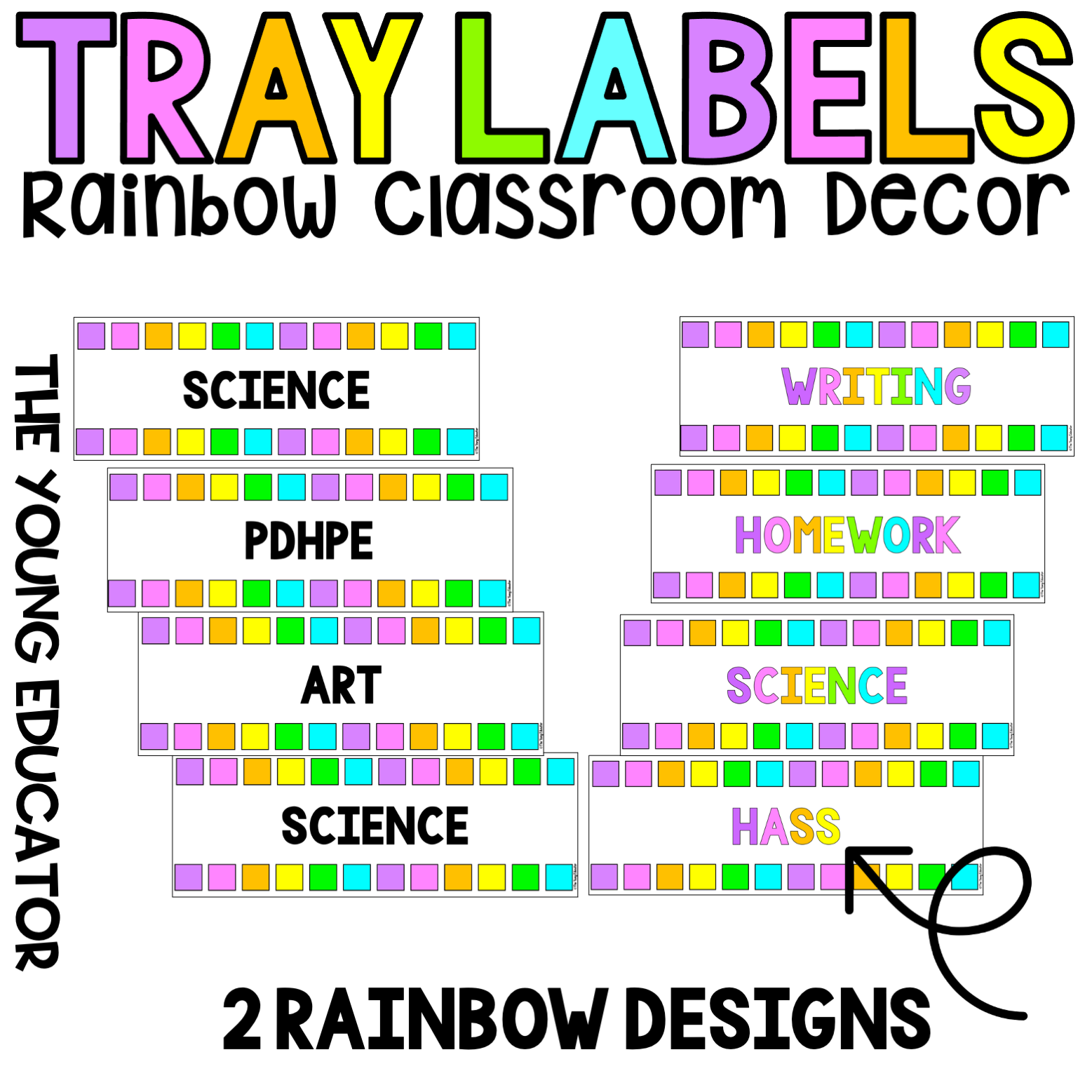Rainbow Tray Labels for classroom organization with vibrant and editable designs.
