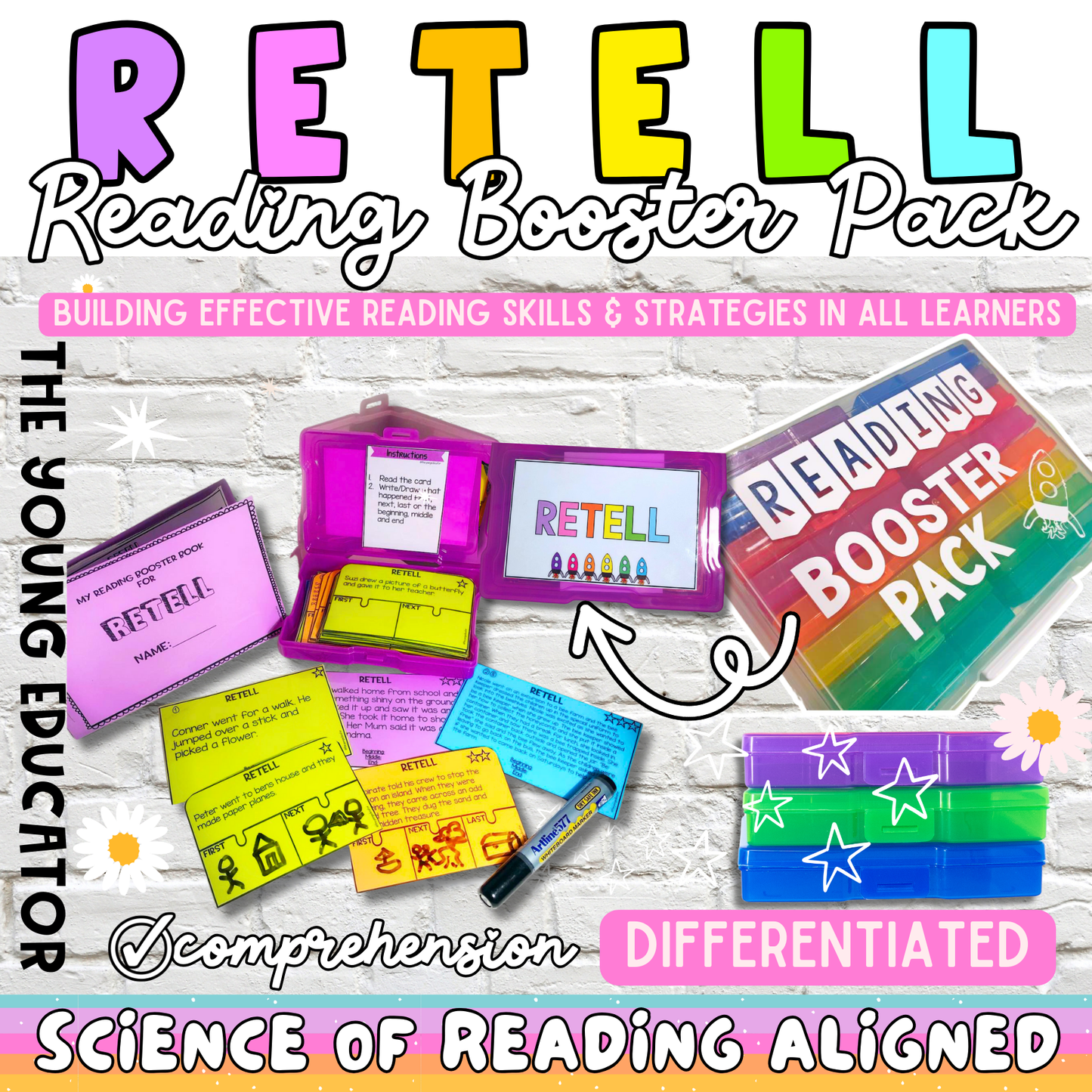 Reading Booster Pack with comprehension strategies and differentiated task cards.