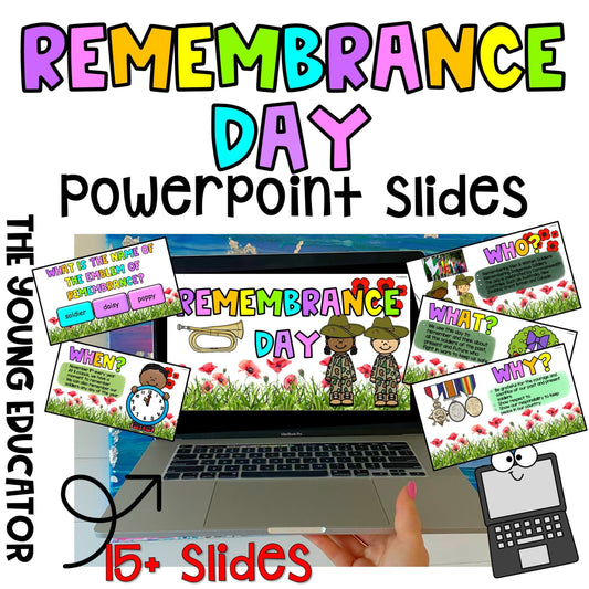 Engaging Remembrance Day PowerPoint Slides for student learning and reflection.