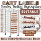 Rolling cart labels for classroom organization in a Boho Butterfly theme.