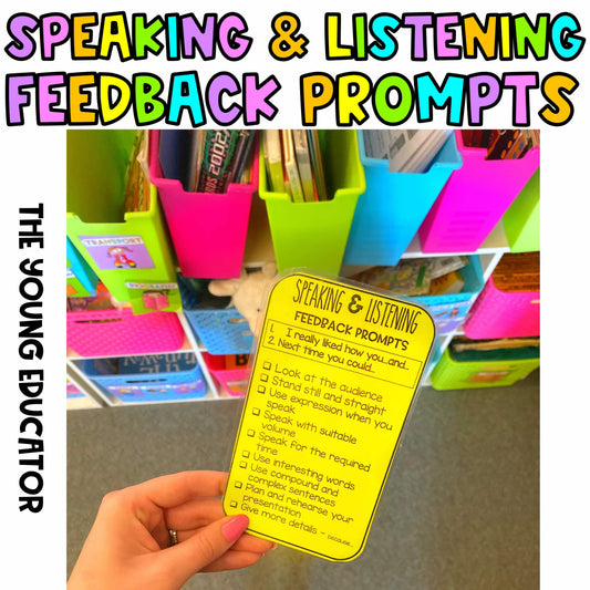 Speaking and Listening Bookmark with Student Speaking Prompts for classroom discussions.