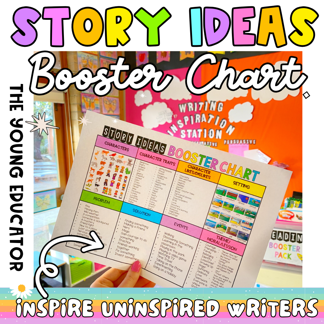  Story Ideas Booster Chart to inspire students and enhance creative writing in the classroom.