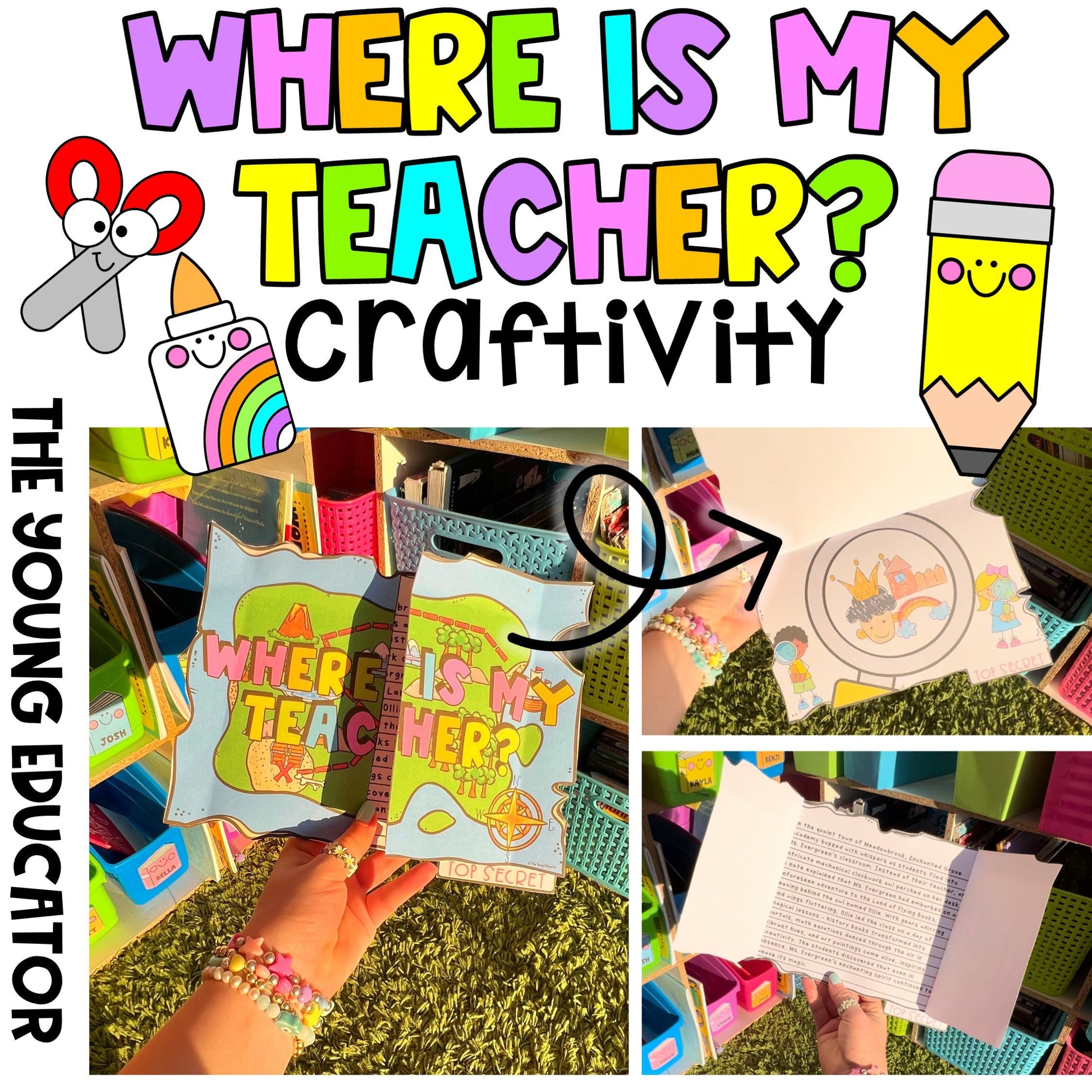 Fun Substitute Teacher Activity craft for students to predict where their teacher is while they’re away.