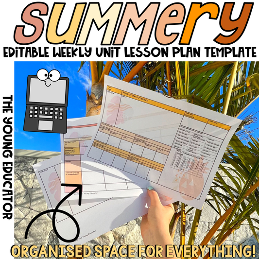 Summery Weekly Lesson Plan Template – Editable lesson planner for teachers with warm, neutral aesthetics.