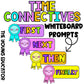 Time connectives classroom display with sequence writing prompts for kids. Perfect for improving narrative writing skills.